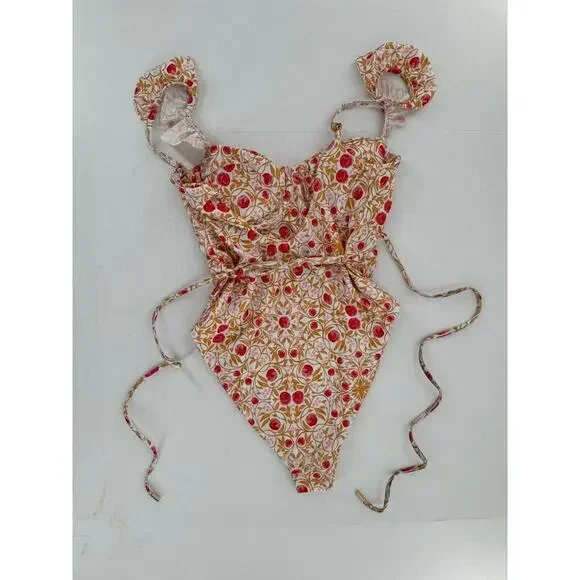 REBECCA VALLANCE Swimsuit Size Large Catania Ruffled Waist Tie Floral One Piece​ - Picture 4 of 11